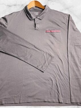 UNTUCKit Damaschino Polo Shirt Mens XL Gray Long Sleeve Cotton Pocket 41717